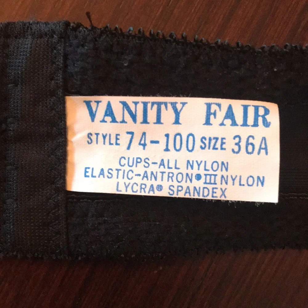 Vintage bra black lace Vanity Fair 36A strapless